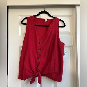 Red Sleeveless Button-Down Tank Top